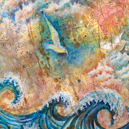 Dreaming at Sea | Sailing Ship Watercolor Art Print for Beach House