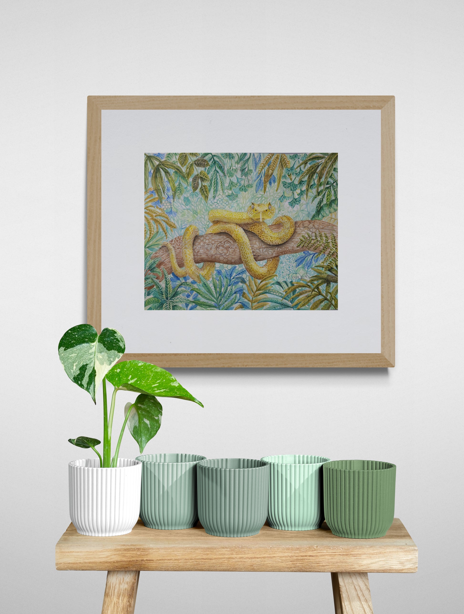 yellow viper framed print, art, snake, boy room